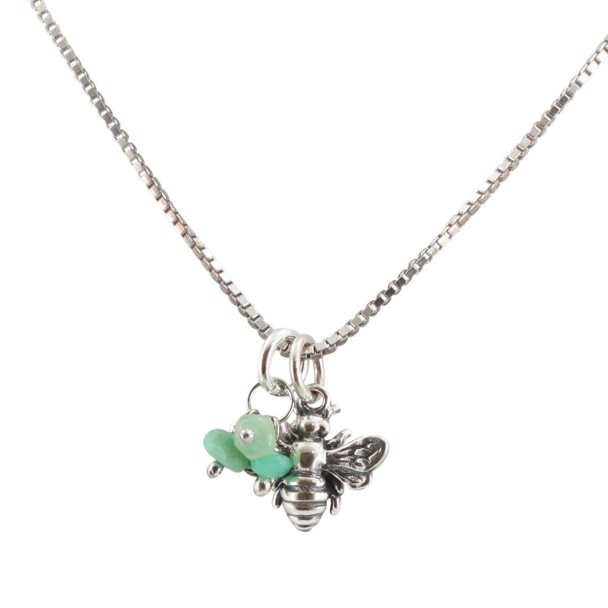 Tiny Honey Bee Necklace with Chrysoprase Gemstones, #6707-ss