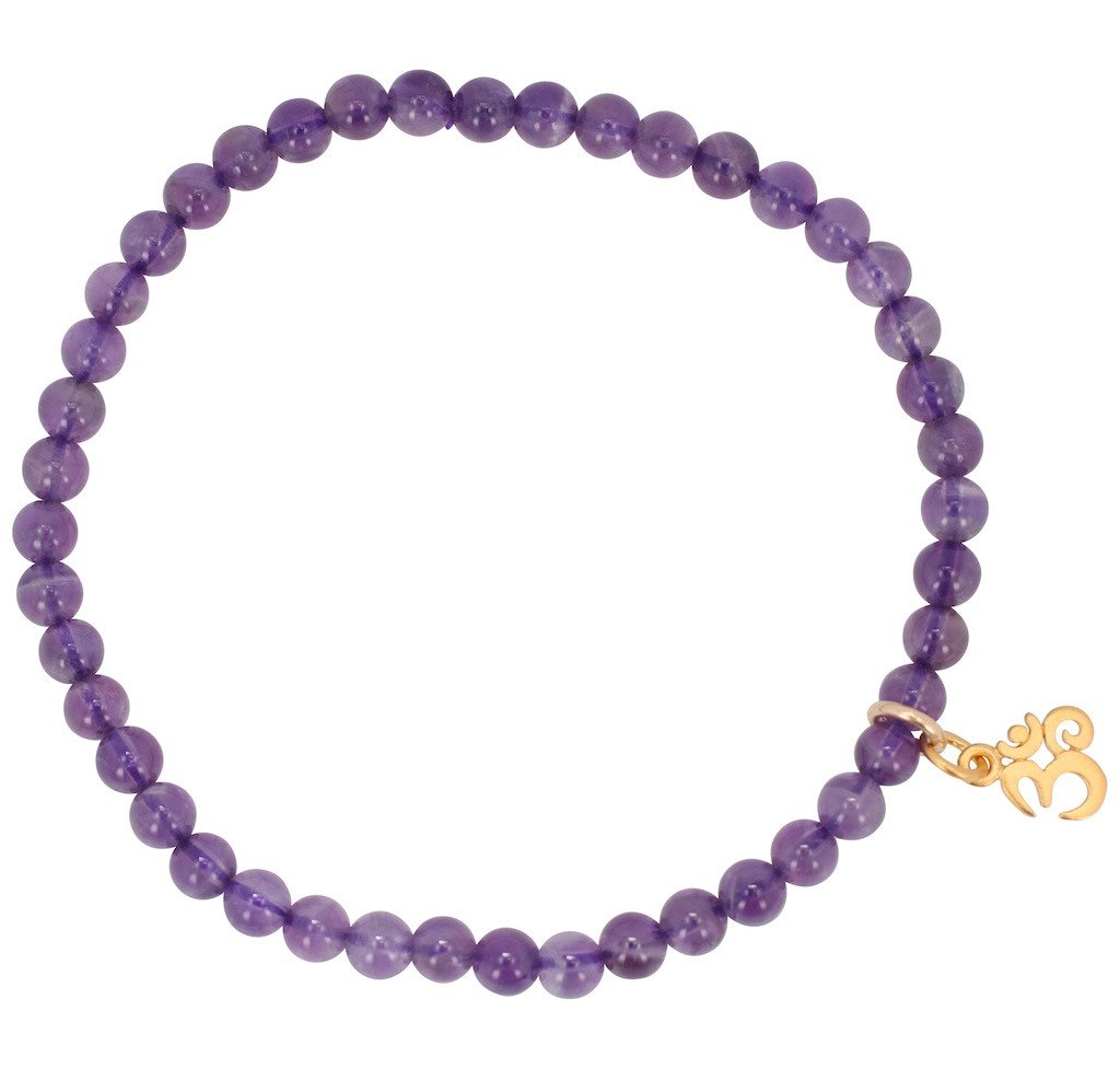 Gold Om on 4mm Purple Amethyst Bracelet, #6651