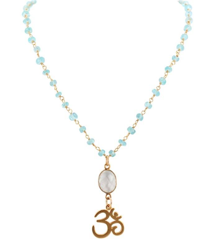 Gold OM with Apatite & Quartz Necklace in Adjustable Lengths, #7010-yg