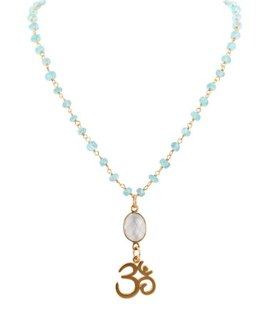 Gold OM with Apatite & Quartz Necklace in Adjustable Lengths, #7010-yg