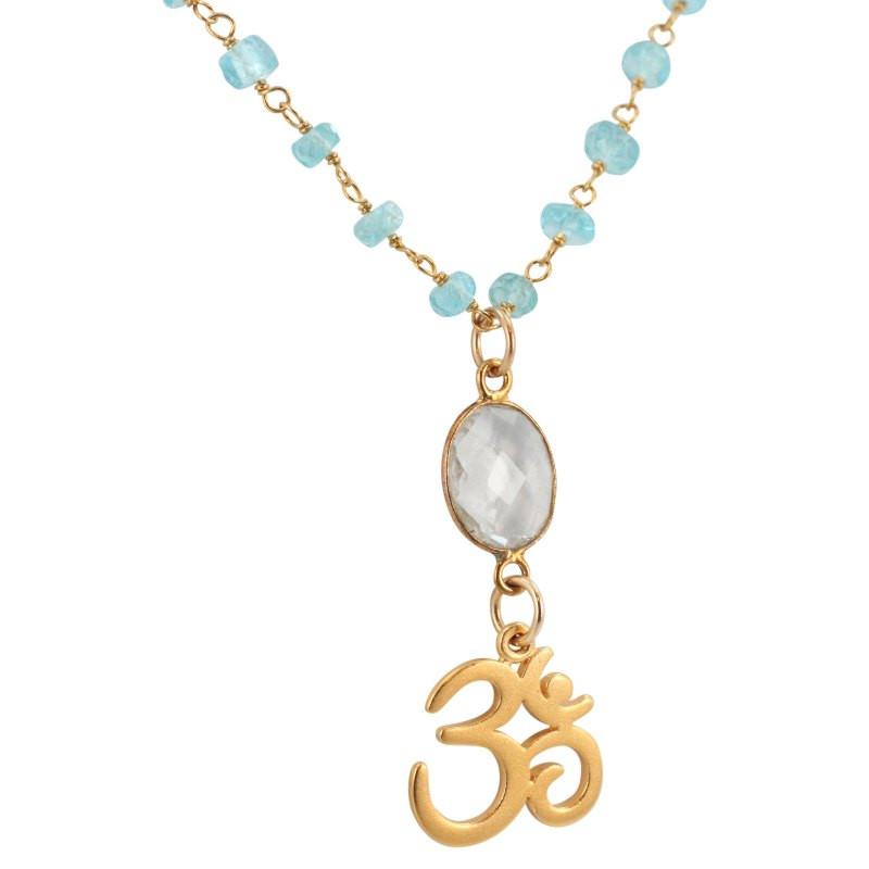 Gold OM with Apatite & Quartz Necklace in Adjustable Lengths, #7010-yg