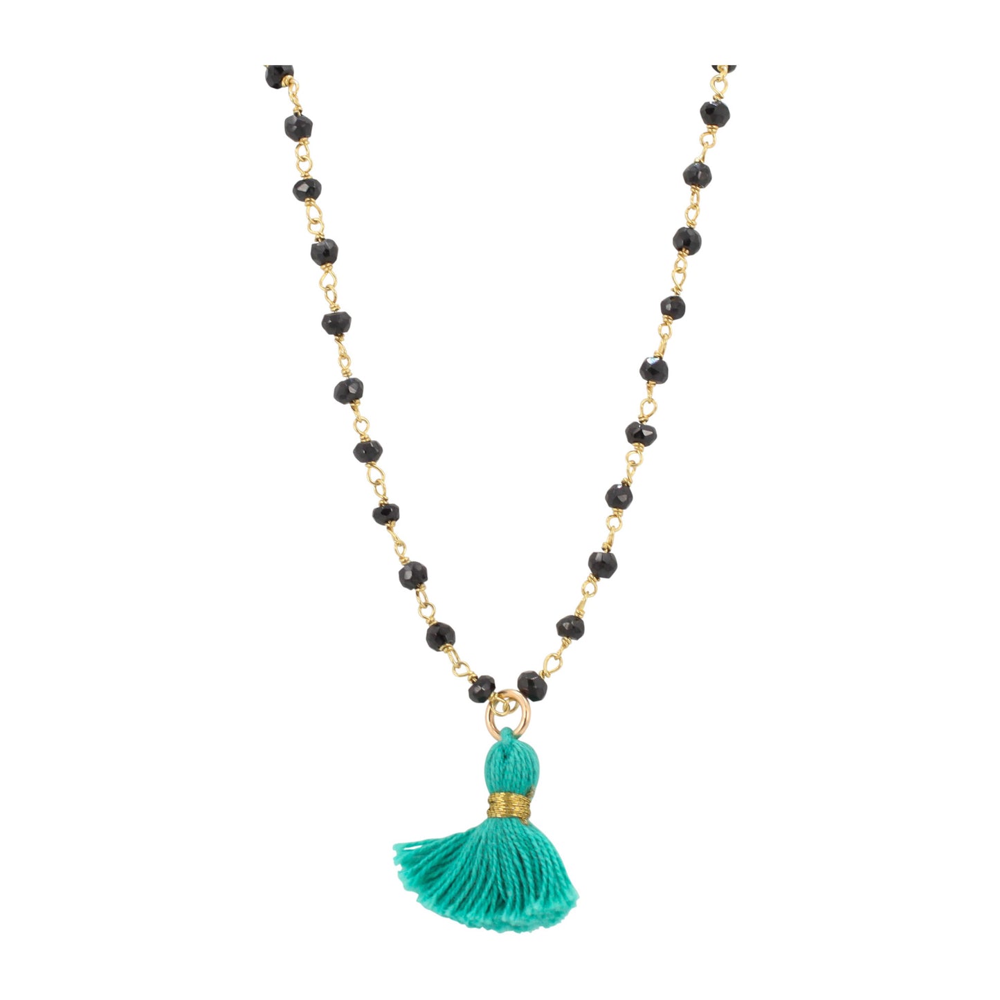 Black Onyx Tassel Necklace, Choice of Tassel Color, #6195-yg