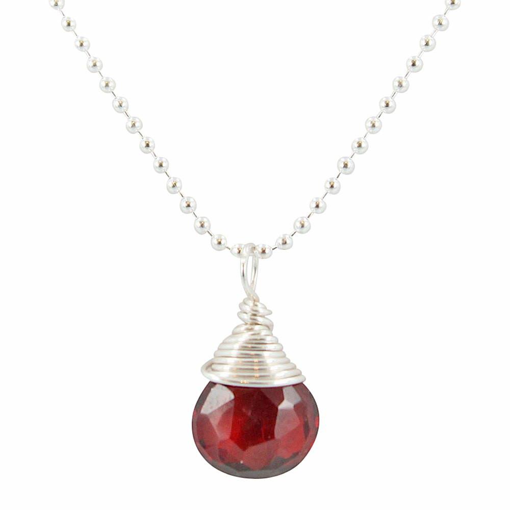 Faceted Garnet Gemstone Necklace in Sterling Silver, #7121-ss