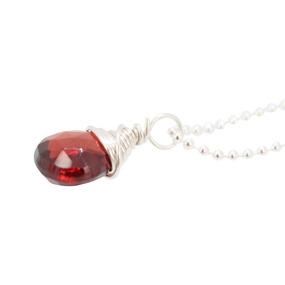 Faceted Garnet Gemstone Necklace in Sterling Silver, #7121-ss