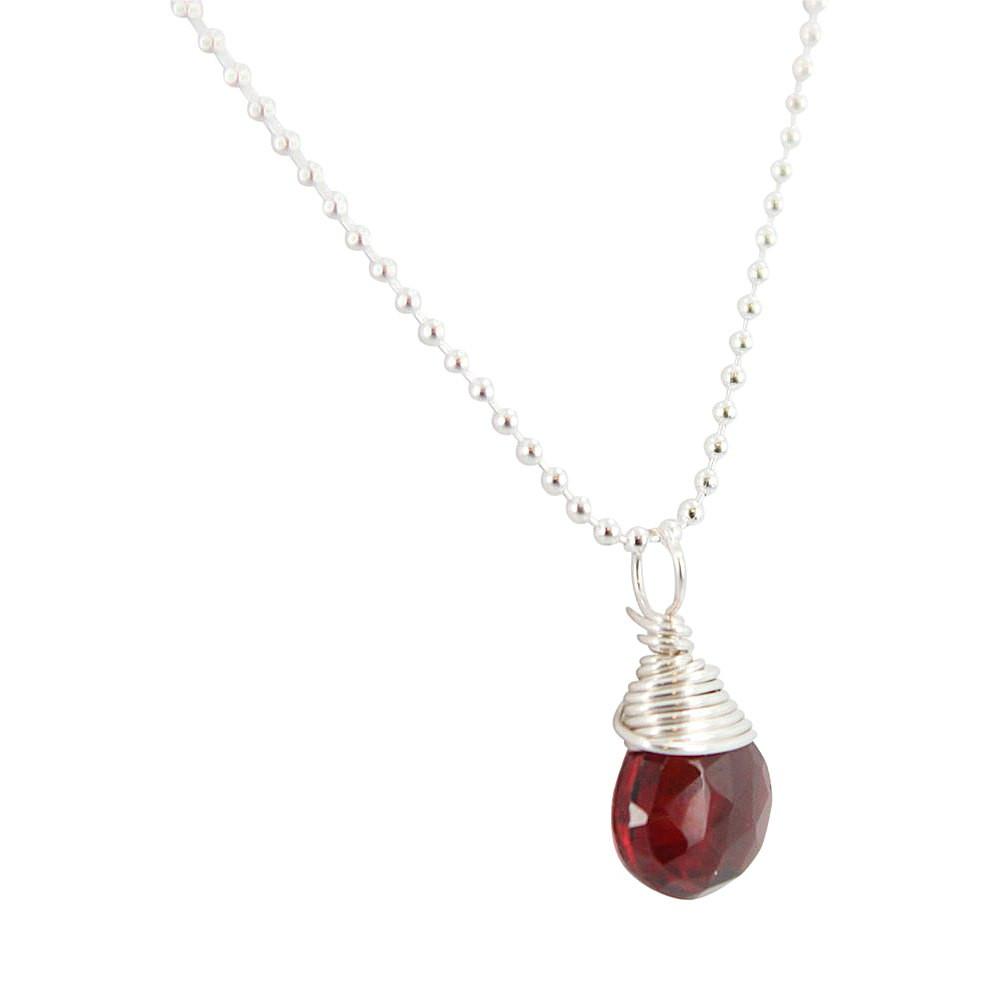 Faceted Garnet Gemstone Necklace in Sterling Silver, #7121-ss