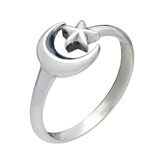 Adjustable Celestial Star and Moon Ring in Sterling Silver, #7156-ss