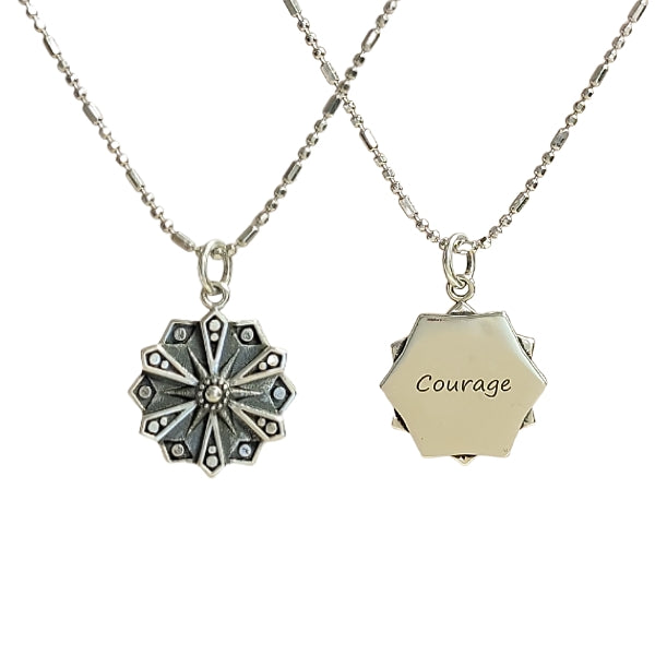 Courage Mandala Affirmation Double Sided Necklace in Sterling Silver, #6112