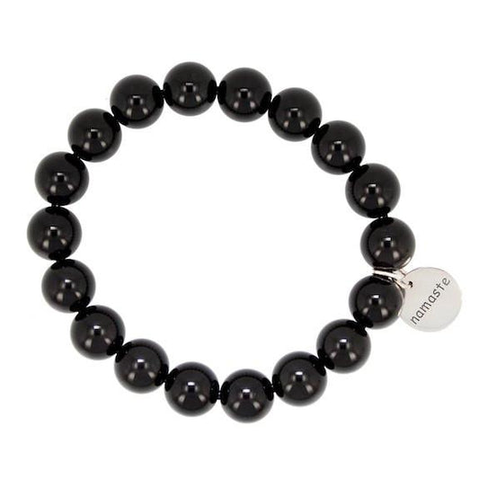 Round Namaste Charm on 10mm Rainbow Obsidian Bracelet, #7200