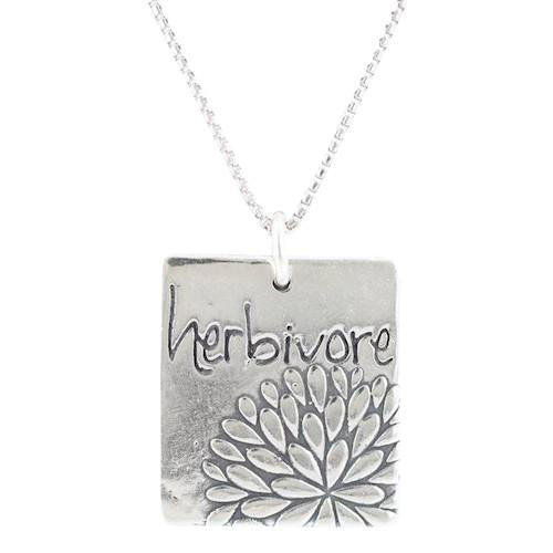 Herbivore Word Necklace with Flower Design in Sterling Silver, #7382-ss