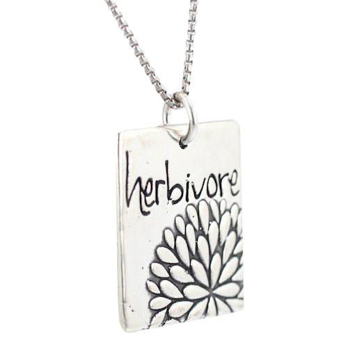 Herbivore Word Necklace with Flower Design in Sterling Silver, #7382-ss