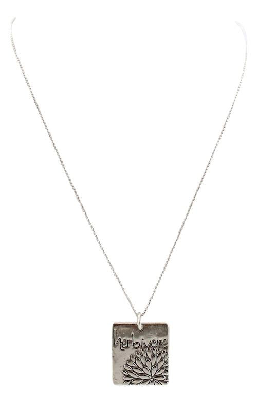 Herbivore Word Necklace with Flower Design in Sterling Silver, #7382-ss