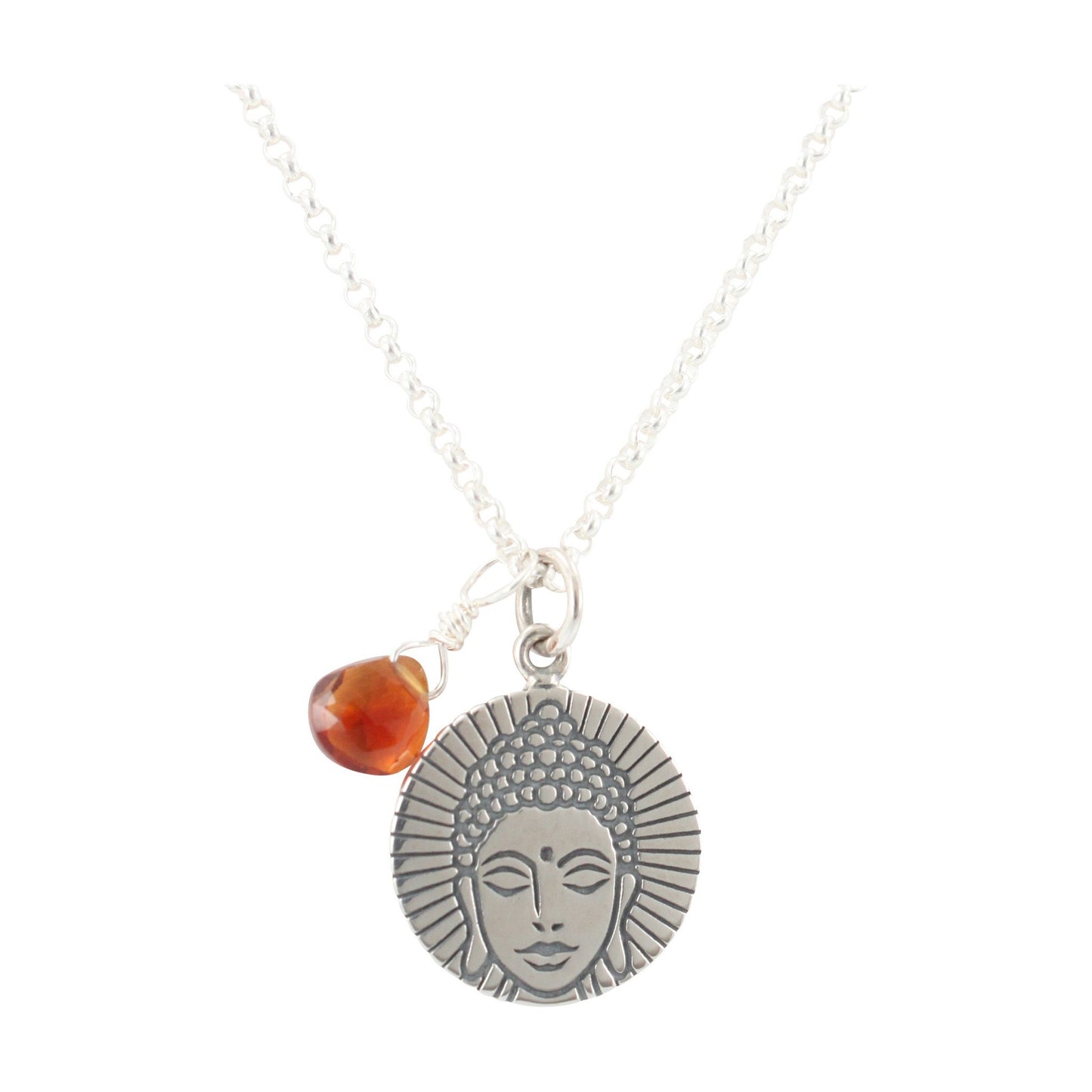 Round Buddha with Citrine Gemstone Necklace, #6424-ss