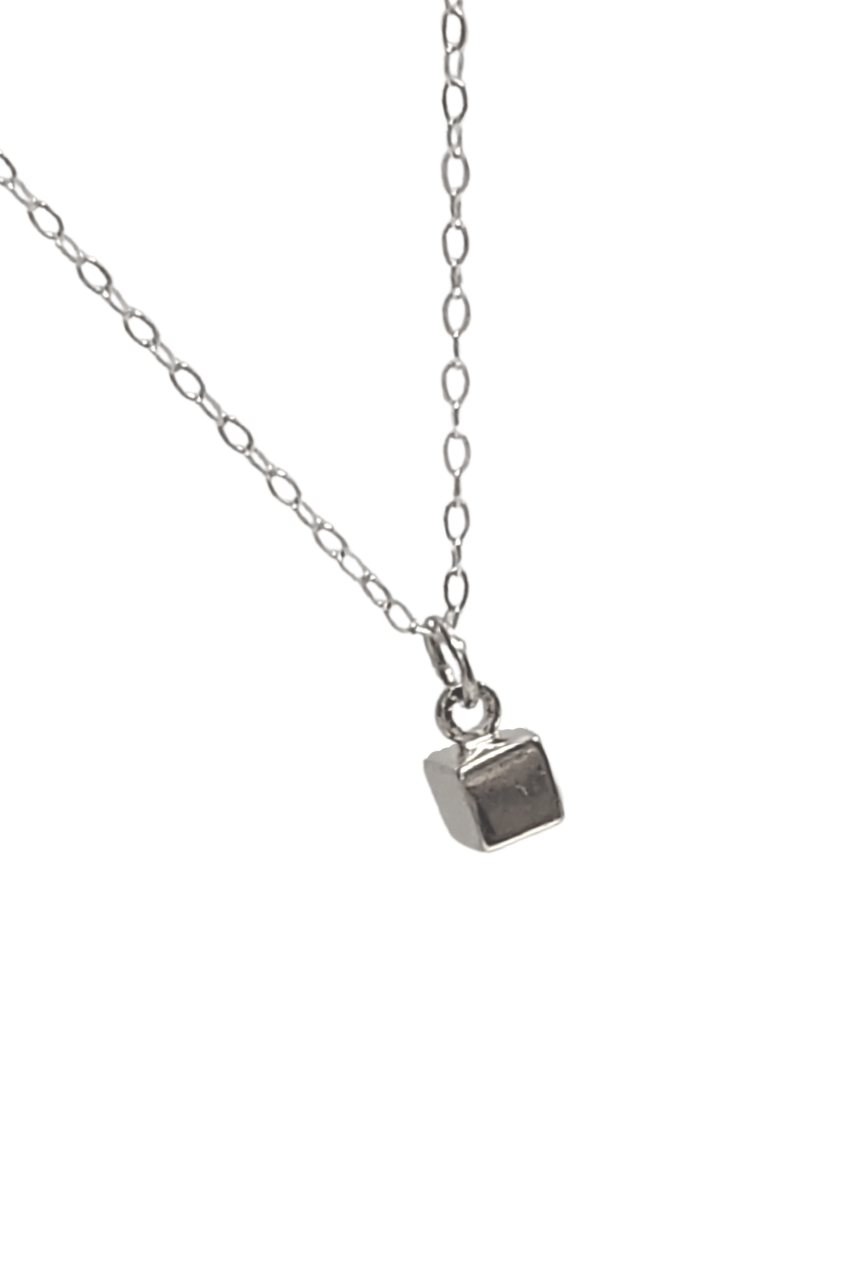 Tiny Cube Necklace in Sterling Silver On a 18" Sterling Silver Chain, #6401-ss