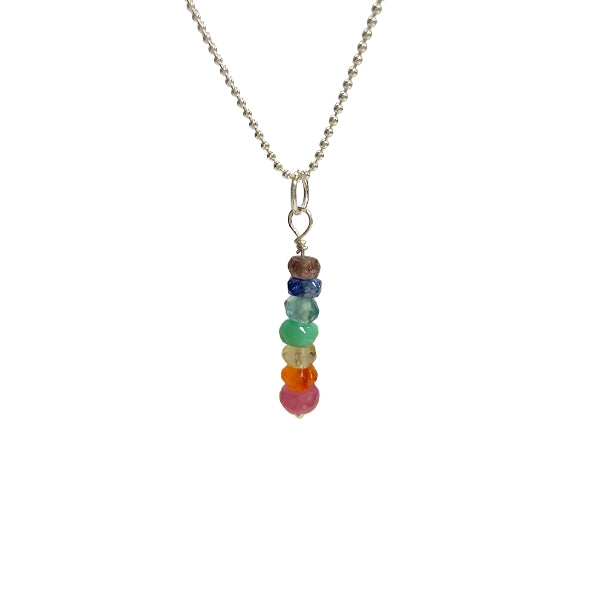 Limited Edition Rainbow Multi Gemstone Chakra Pendant Necklace in Sterling Silver, #6150