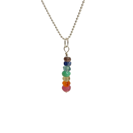 Limited Edition Rainbow Multi Gemstone Chakra Pendant Necklace in Sterling Silver, #6150