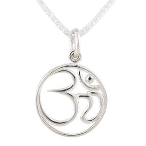 Round Script Om (Aum) Necklace, #8456-ss