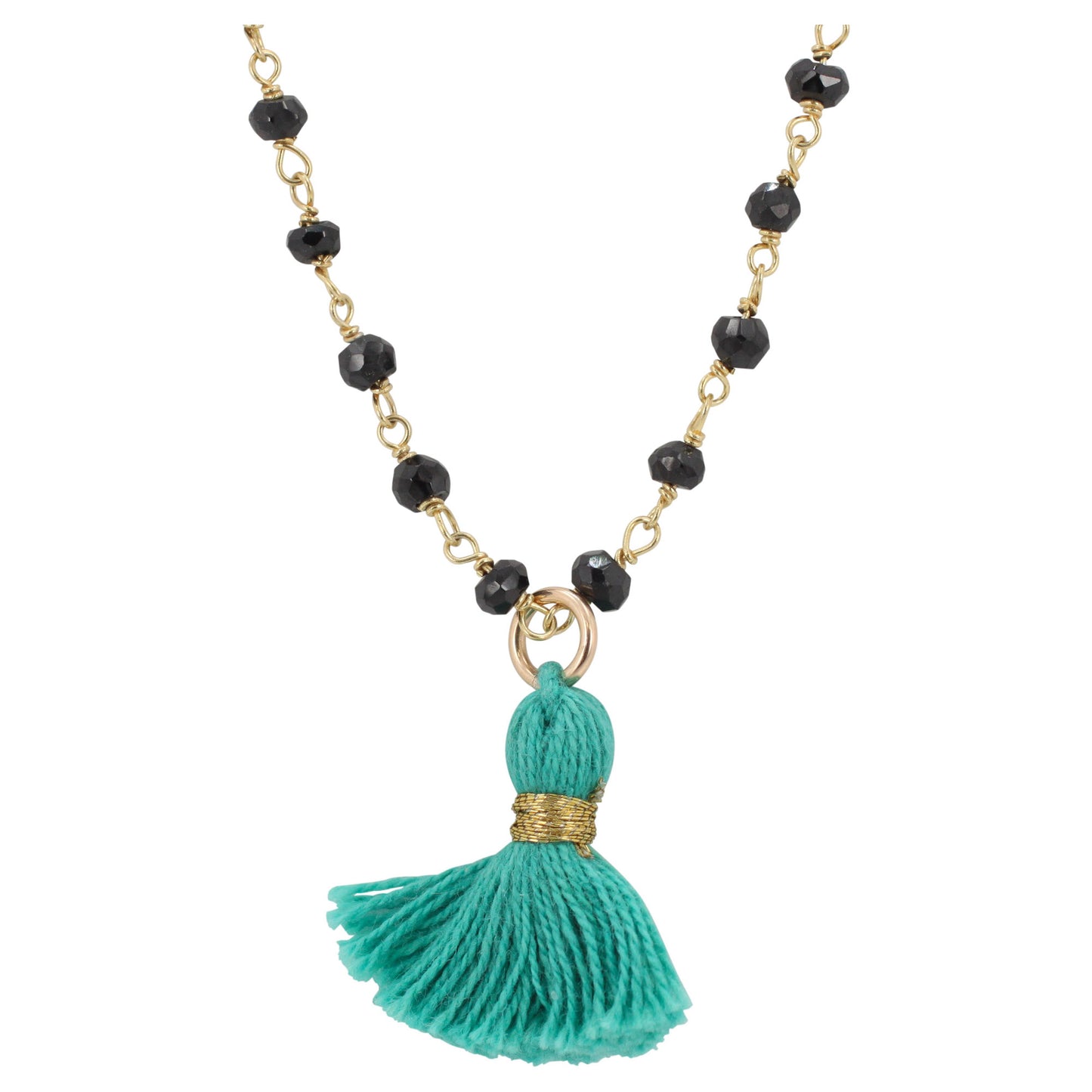 Black Onyx Tassel Necklace, Choice of Tassel Color, #6195-yg