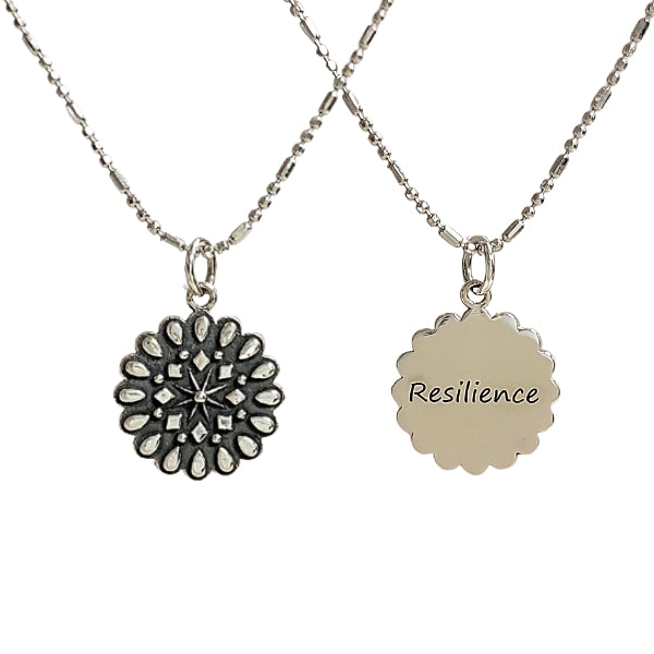 Resilience Mandala Affirmation Double Sided Necklace in Sterling Silver, #6112