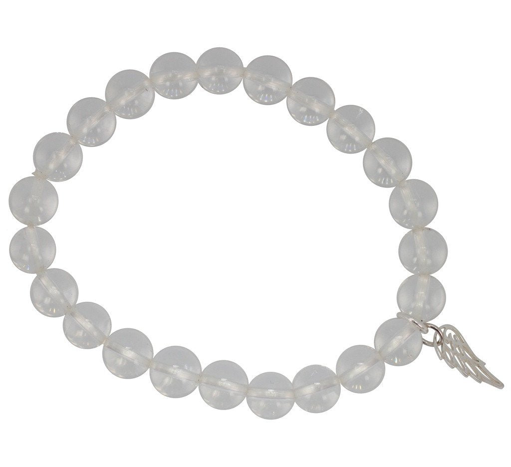 Angel Wing Healing Bracelet - 8mm Crystal Quartz Bracelet, #6658