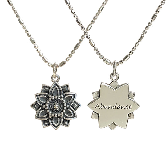 Abundance Mandala Affirmation Double Sided Necklace in Sterling Silver, #6112