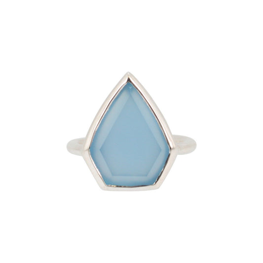 Geometric Blue Chalcedony Gemstone Ring in Silver, #6326-ss