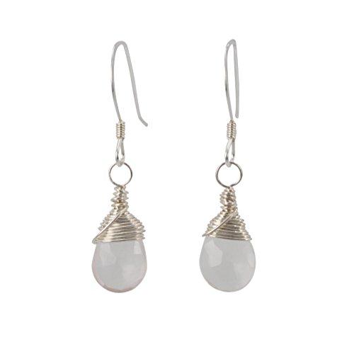 Rose Quartz Gemstone Dangle Earrings in Silver, #6431-ss