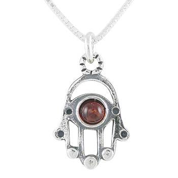 Hamsa Hand Necklace with Choice of Gemstone, #8381-ss