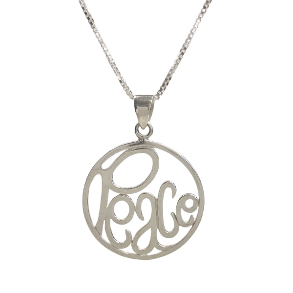 Round PEACE Word Pendant Necklace in Sterling Silver 18", 20" or 24", #8337