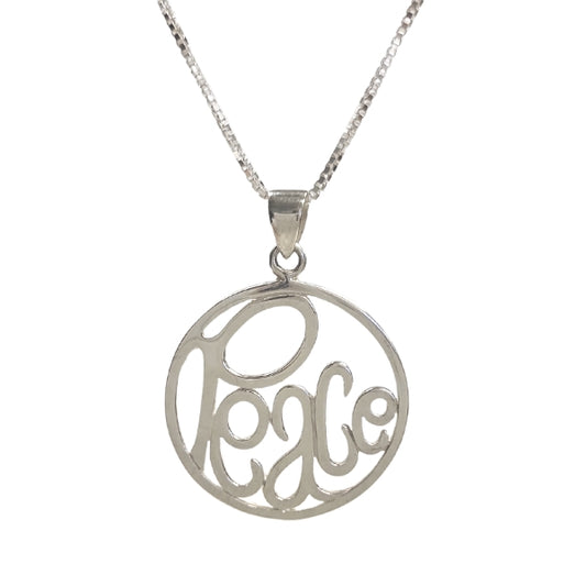 Round PEACE Word Pendant Necklace in Sterling Silver 18", 20" or 24", #8337