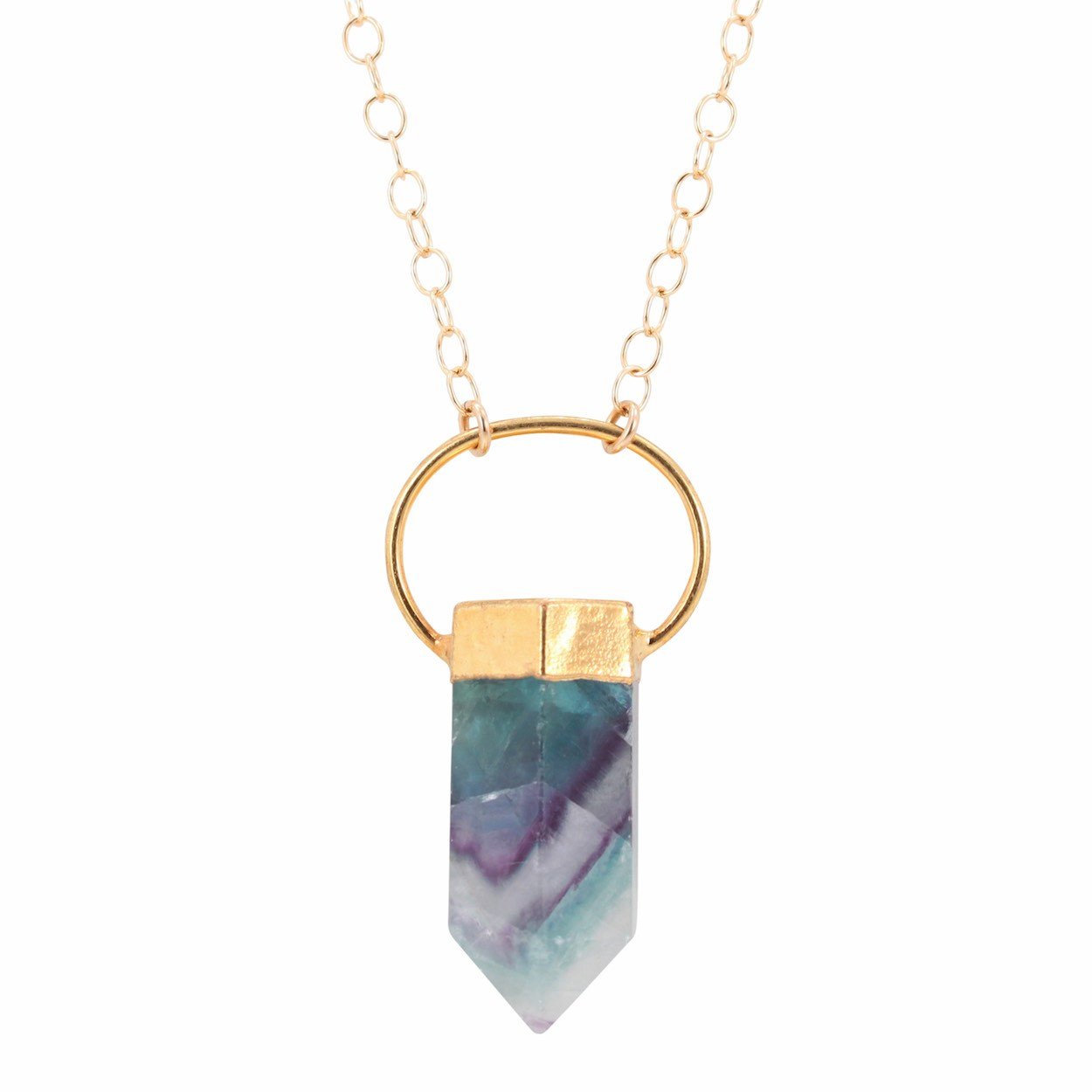 Fluorite Point Gemstone Necklace on 32" Chain, #6353-yg