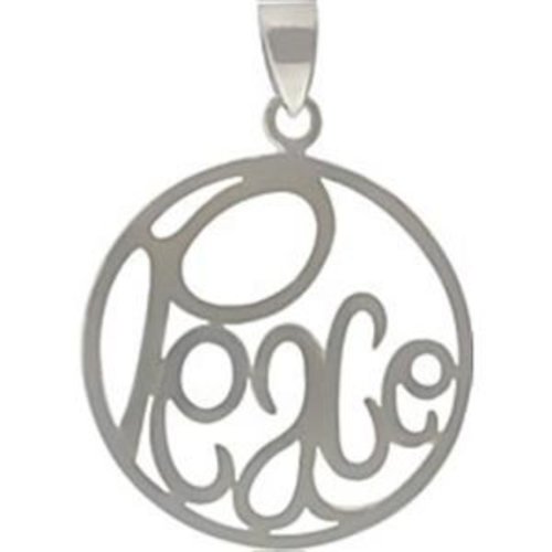 Round PEACE Word Pendant in Sterling Silver 18" Necklace #8336