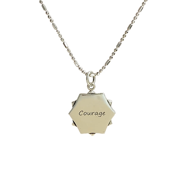 Courage Mandala Affirmation Double Sided Necklace in Sterling Silver, #6112