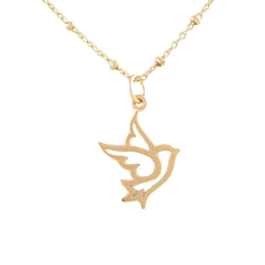 Open Design Dove Pendant or Charm in 24k Gold Plated Bronze on a 18" Gold Filled Saturn Chain, #8141