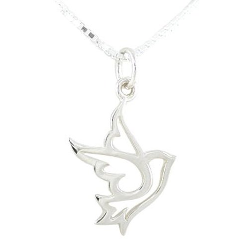 Open Design Peace Dove Pendant Necklace in Sterling Silver on 18" Box Chain, #8352