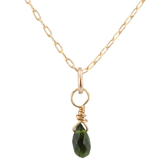 Dainty Green Chrome Diopside Briolette Necklace on Gold Filled Chain, #6589-yg