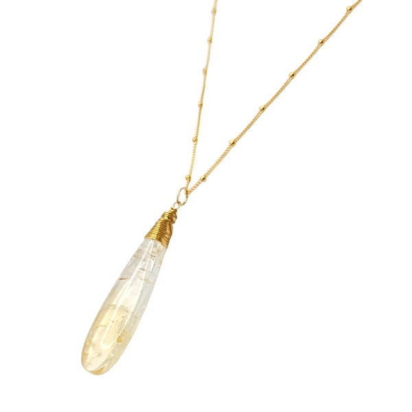 Limited Edition Long Citrine Gemstone Pendant on Adjustable 20-22 Inch Gold Filled Satellite Chain