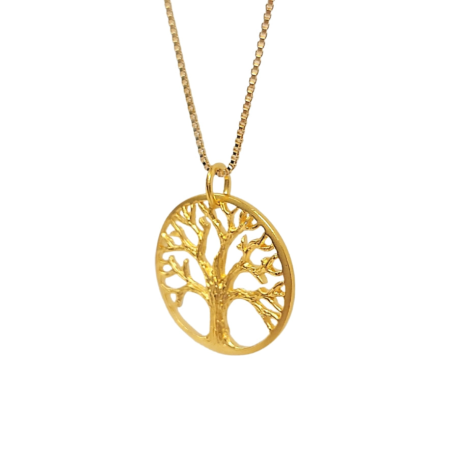 Round Open Design Tree of Life in 24K Gold Plate on a 18"-20" Gold Filled Box Chain for Men or Women, #7791-yg