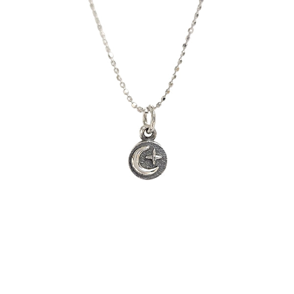 Small Moon and Star Coin Necklace in Sterling Silver, #6114-ss