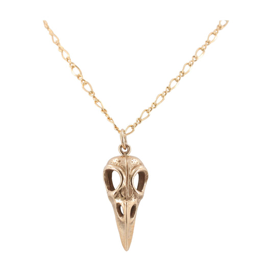 Bronze Bird Skull Necklace on 24" Chain, #6394-brz