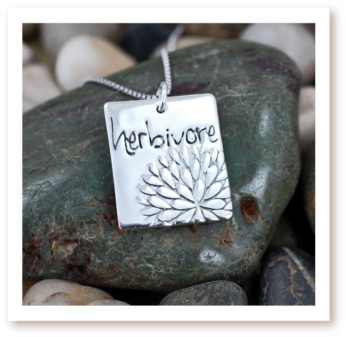 Herbivore Word Necklace with Flower Design in Sterling Silver, #7382-ss