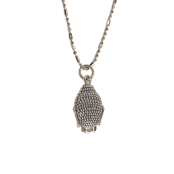 Double Sided Buddha Head Pendant in Sterling Silver on 18" or 20" Rhodium Plated Sterling Bead Bar Chain, #7379