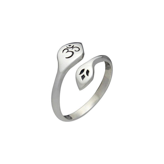 Om (Aum) and Lotus Ring in Sterling Silver, #7155-ss