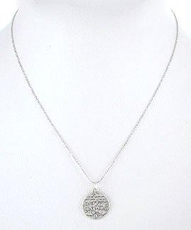 Small Round Reversible Lotus Flower Pendant with Words of Inspiration on an 18" Rhodium Diamond Cut Ball Chain, #8227S