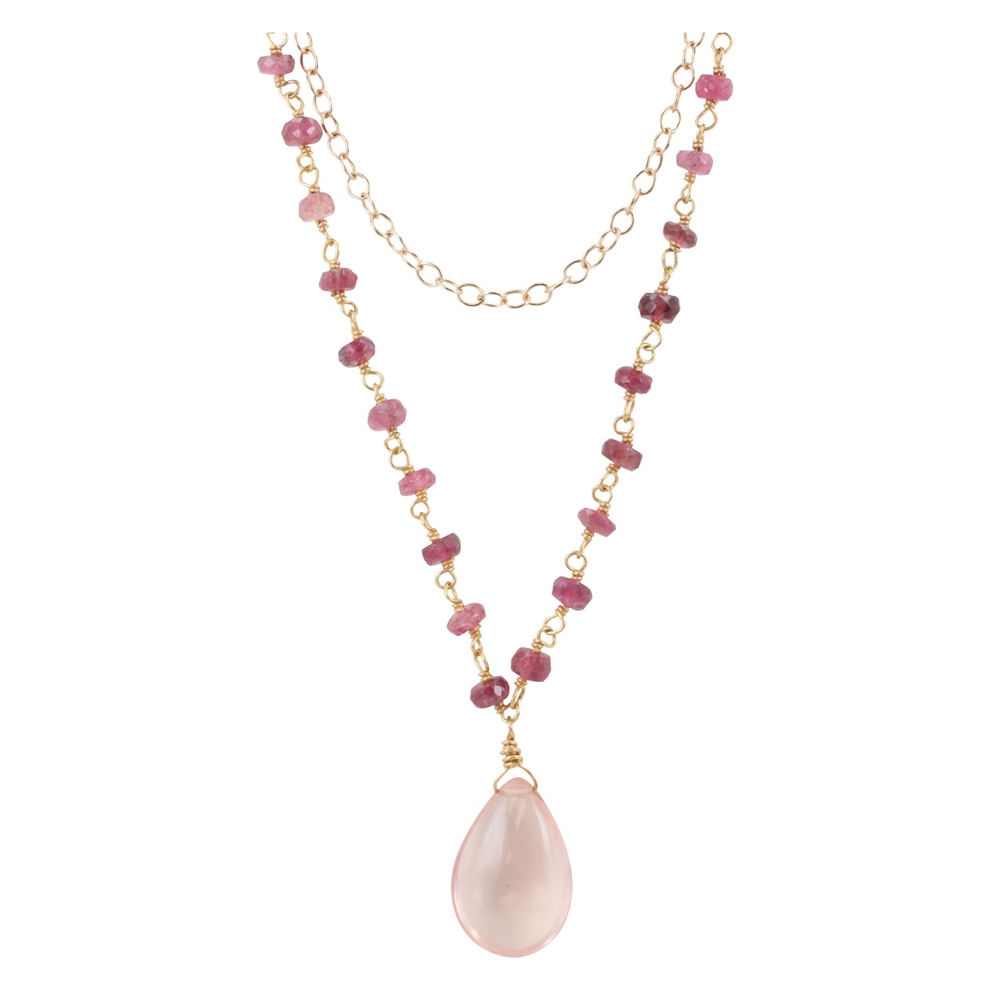 Pink Tourmaline and Rose Quartz Layer Necklace, #6413-yg