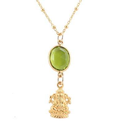 Gold Plated Bronze Ganesh & Peridot Gemstone on Gold Filled Chain, #7712-yg