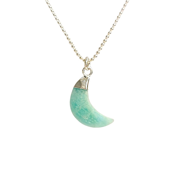 Now in 18" or 20"!  Crescent Moon Gemstone Necklace in Sterling Silver, 12 Stone Choice, #6101-ss