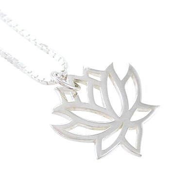 Open Design Lotus Flower Necklace, #8452-ss