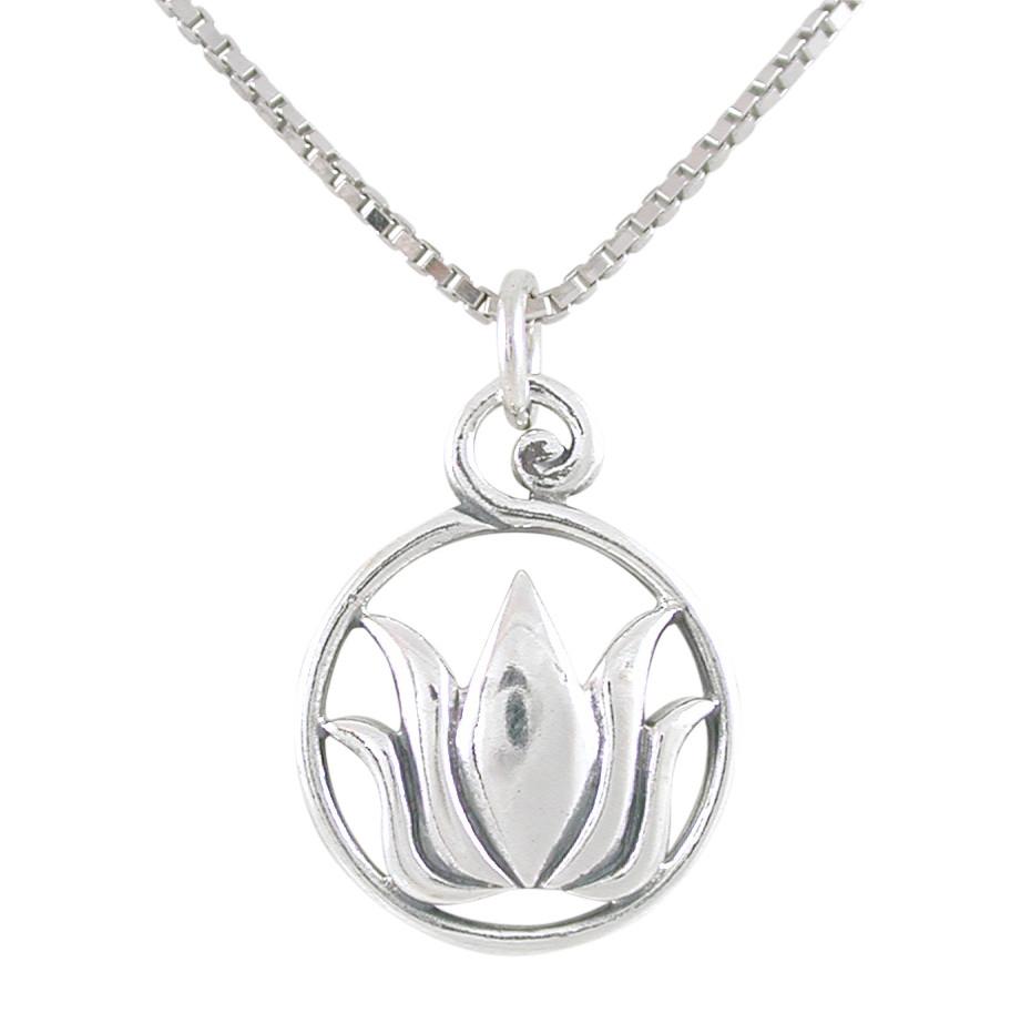 Round Cut Out Lotus Necklace, #8454-ss