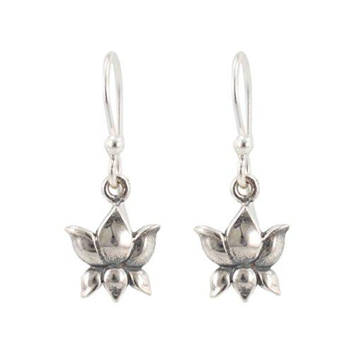 Small Lotus Bud Dangle Earrings in Sterling Silver, #6220-ss