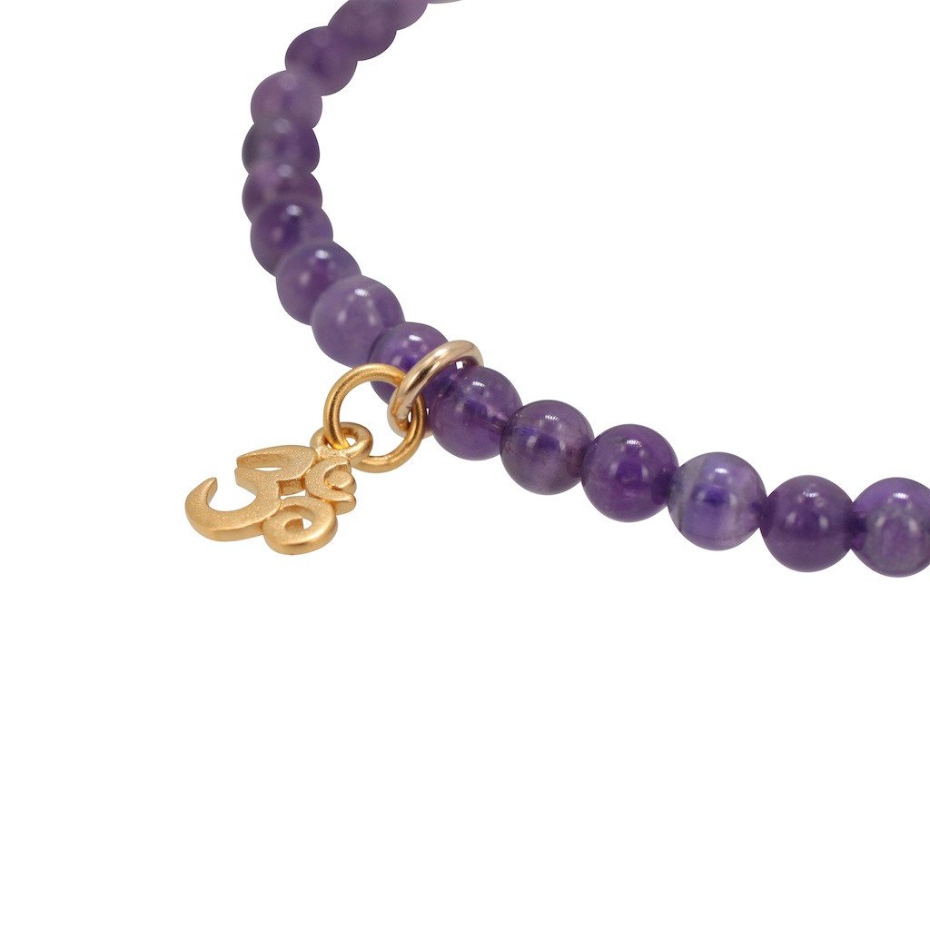 Gold Om on 4mm Purple Amethyst Bracelet, #6651